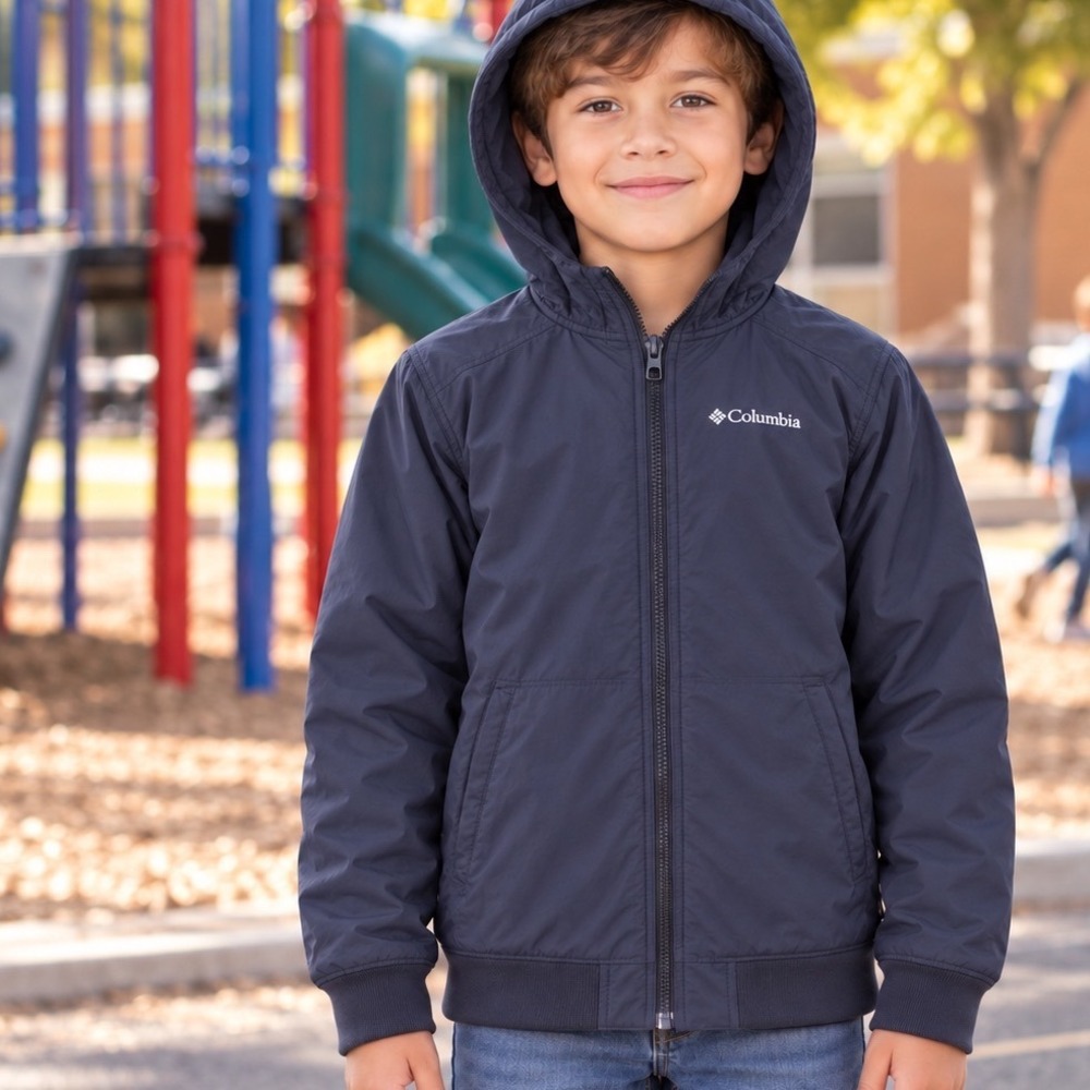 Columbia Kids Black Puffer Jacket GoThick Knit Lined Full Zip Hooded Outdoor